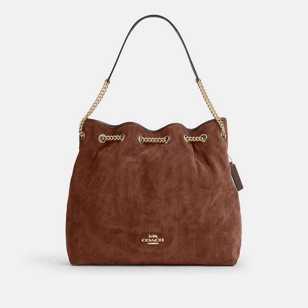 Coach NWT Honey Brown Suede Evelyn Large Shoulder Bag - Picture 3 of 13